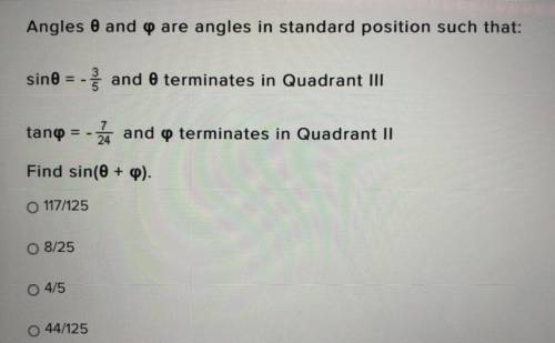 Angles θ and * are angles in standard position such that:

sinθ = -3/5 and θ terminates in Quadran