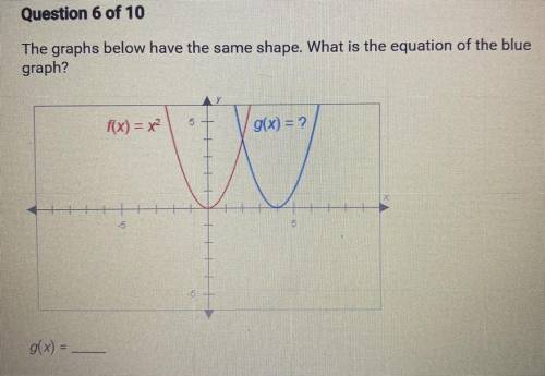 The graphs below have the same shape. What is the equation of the blue

graph?
A) g(x) = (x-4)^2
B