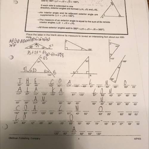 Angles of a triangle worksheet

I got most of it but still confused on the rest… anyone got answer