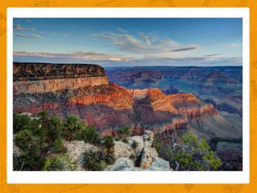 Look at this picture from the Grand Canyon. Describe three things you notice about the picture.