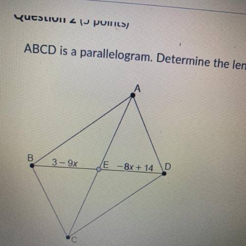 Abcs is a parallelogram determine the length of BE

A)51 units
B)102 units 
C)96 units
D) -11 unit
