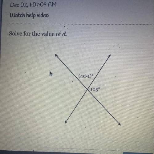 Solve for the value of d.
(4d-1)º
.
105
What is the answer for this question ?