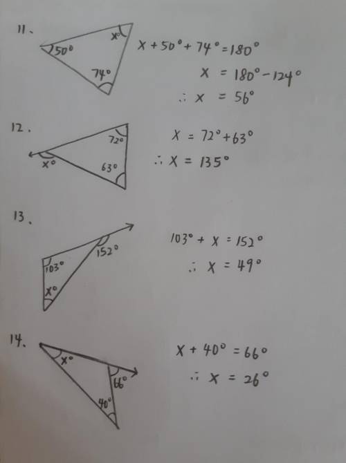 What is the value of x in each figure?