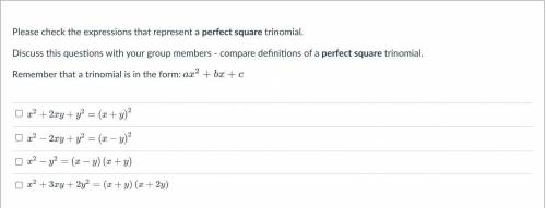 Please check the expressions that represent a perfect square trinomial.