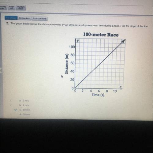 Has answer

Review later
Show calculator
2. The graph below shows the distance traveled by an Olym