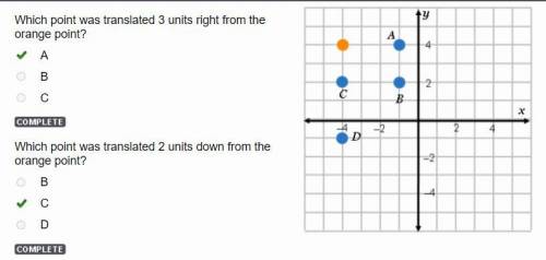 Which point was translated 3 units right from the orange point?

ABC