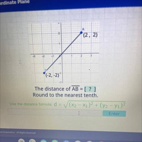 •2,2)
-2-2)
The distance of AB =[? ]
Round to the nearest tenth.
Need help asap!!!