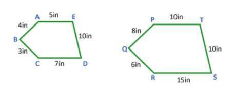 Use proportions to show whether the polygons ABCDE and PQRST are similar. Explain your answer.