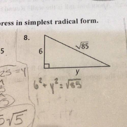 I’m confused with this problem
It says “Find the value of y. Express in simplest radical form.