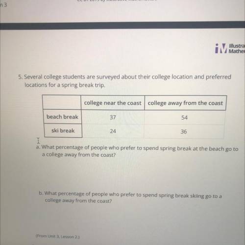 I llustrative

Mathematics
5. Several college students are surveyed about their college location a