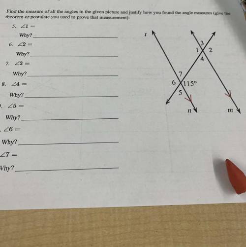 find the measure of all the angles in the given picture and justify how you found the angle measure