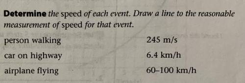 Determine the speed of each event. Draw a line to the reasonable measurement of speed for that even