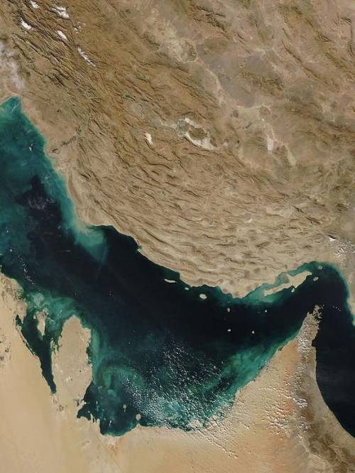 What body of water lies between the Arabian Peninsula and Iran?

Black Sea
Caspian Sea
Mediterranea