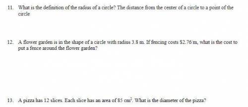 Someone help me with this radius and area work image below