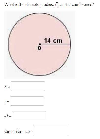 What is the diameter, radius, r2, and circumference?