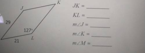 1. the shape is a parallelogram. what is the measure of KL?

2. the shape is a parallelogram. what