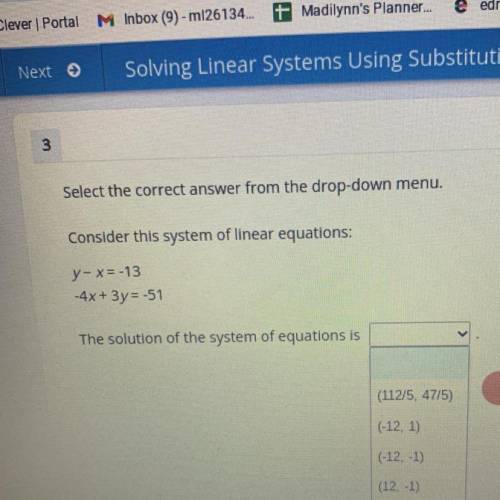 3

Select the correct answer from the drop-down menu.
Consider this system of linear equations:
y-