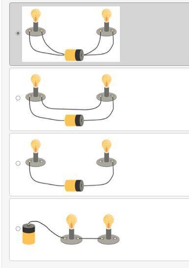 PLS ANSWER FAST...Which of the four circuits shows the best way to light up the light bulbs?

Pls