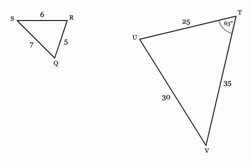 Determine if triangle QRS and triangle TUV are or are not similar, and, if they are, state which tr