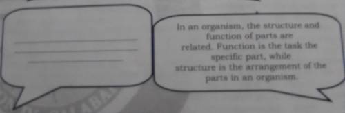 In an organism, the structure and function of parts are related. Function is the task the specific