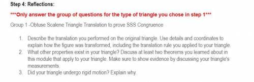 Group 1 -Obtuse Scalene Triangle Translation to prove SSS Congruence

Describe the translation you