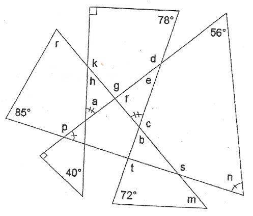 [30 pts]Find the measure of each lettered angle. The diagram is not drawn to scale