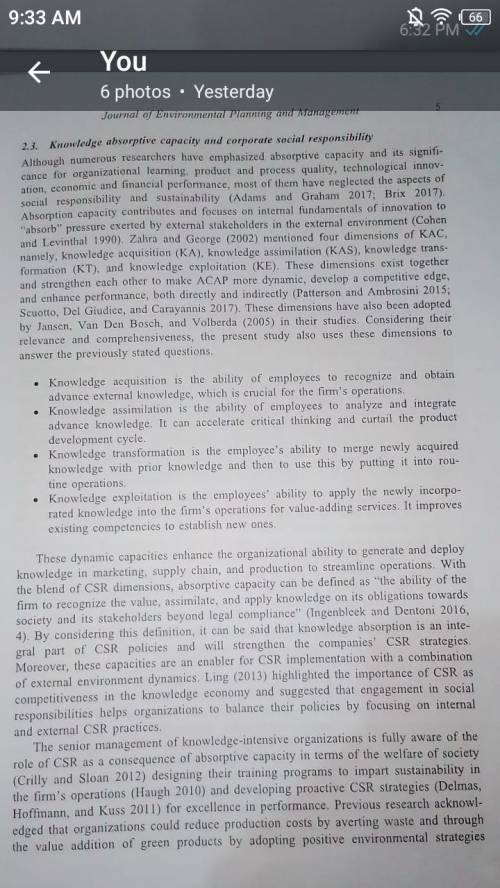 Find main points about knowledge absorptive capacity, sustaniability and CSR inthese paragraphs