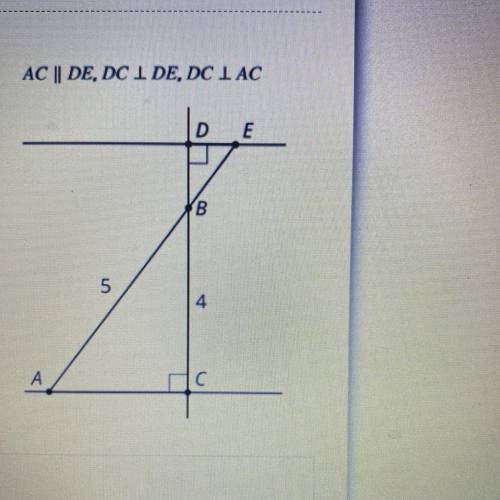 AC || DE, DC I DE, DC I AC

5. In this diagram, lines AC and DE are parallel, and line
DC is perpe