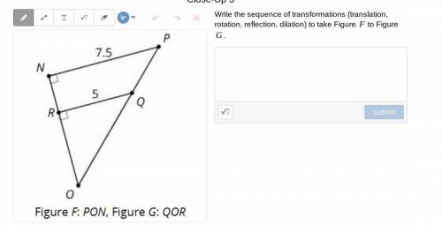 Write the sequence of transformations (translation, rotation, reflection, dilation) to take Figure