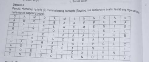 Gawain // Panuto: Humanap ng tatlo (3) mahahalagang konsepto (Tagalog) na kabilang sa aralin. Isula