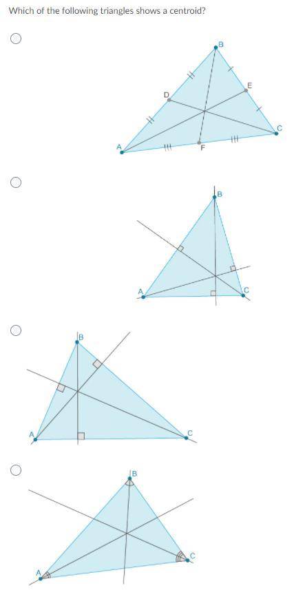 Which of the following triangles shows a centroid?