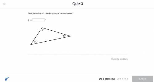 PLEASE HELP !! Find the value of x in the triangle shown below. x=?