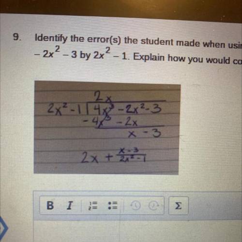 Fix the problem, long division and please show some work