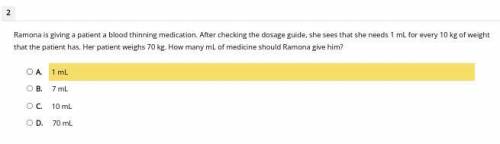 Ramona is giving a patient a blood thinning medication. After checking the dosage guide, she sees t
