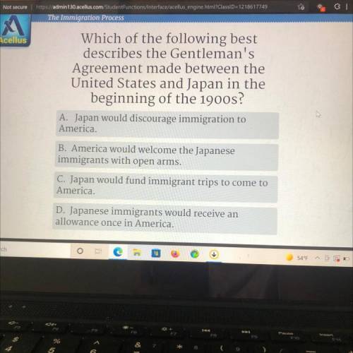 Which of the following best

describes the Gentleman's
Agreement made between the
United States an