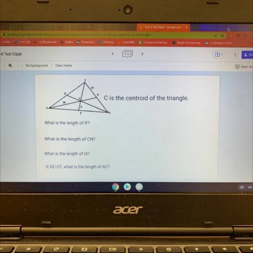 C is the centroid of the triangle.

What is the length of IF?
What is the length of CN?
What is th