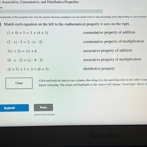 Please

Match each equation on the left to the mathematical property it uses on the r