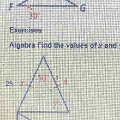 Algebra Find the values of x and y.
