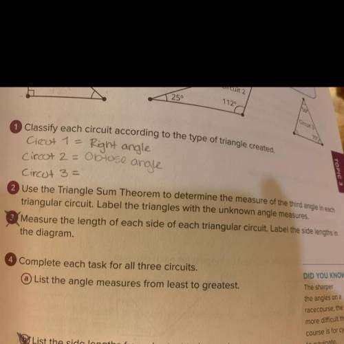 Use the Triangle Sum Theorem to determine the measure of the third angle in each

triangular circu