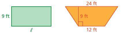 The rectangle and the trapezoid have the same area. What is the length l of the rectangle?

Please