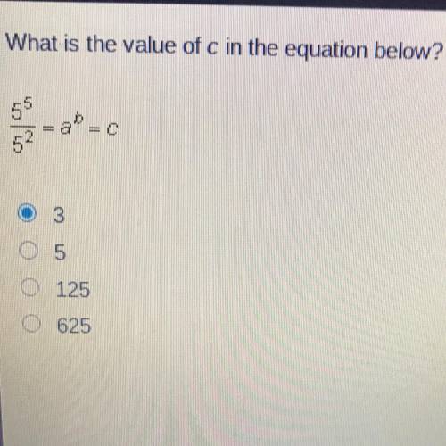 What is the value of c in the equation below?
Please help I need help it’s a timed quiz