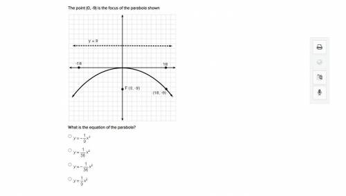 The point (0, -9) is the focus of the parabola shown
What is the equation of the parabola?