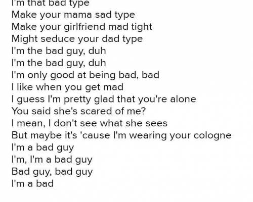 Bad guy, lyrics please!