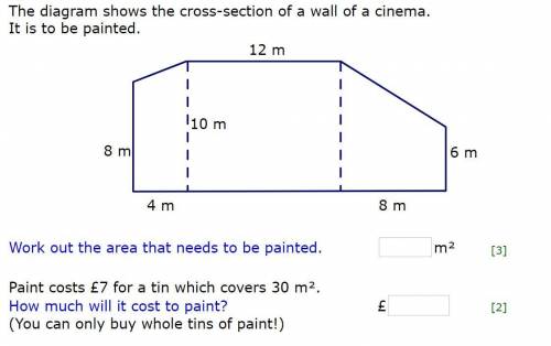 The diagram shows the cross-section of a wall of a cinema.

It is to be painted.
Work out the area