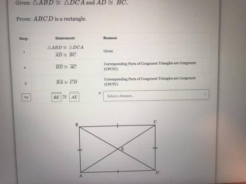 Given: △ABD≅△DCA and 
AD≅BC
Prove:ABCD is a rectangle.