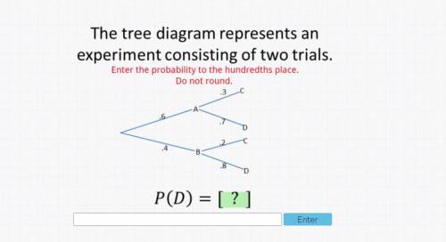 the tree diagram represents an experiment consisting of two trials. p(d)=? enter the probability to