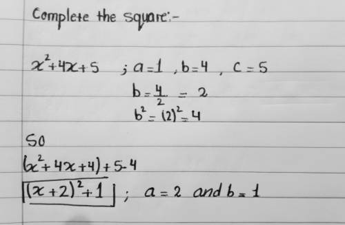 Write x² + 4x +5 in the form (x + a)² +b where a and b are integers.