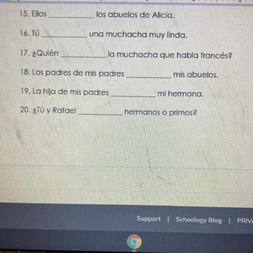 (Complete the following sentences with the correct form of the verb ser.]
Please help