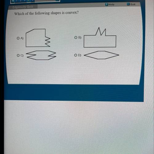 Which of the following shapes is convex?
М.
OA)
OB)
W
OC)
OD