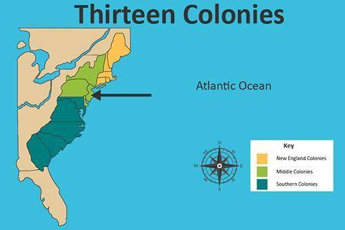 On the map, which colony is the arrow pointing to? (2 points)

a map of the Thirteen Colonies. The